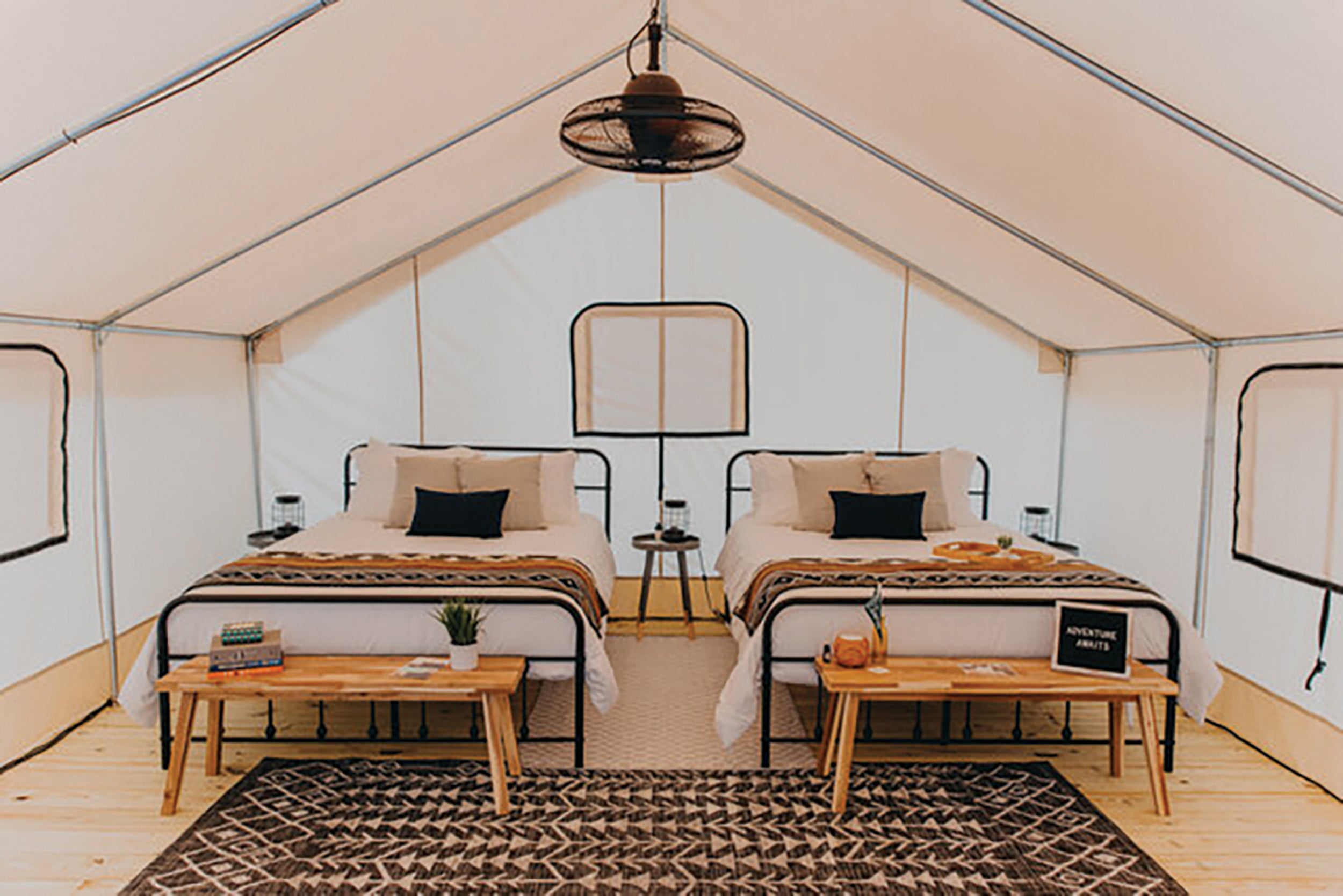 Camping — with beds and air conditioning
